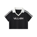 Contrast Collar Striped Cropped Jersey