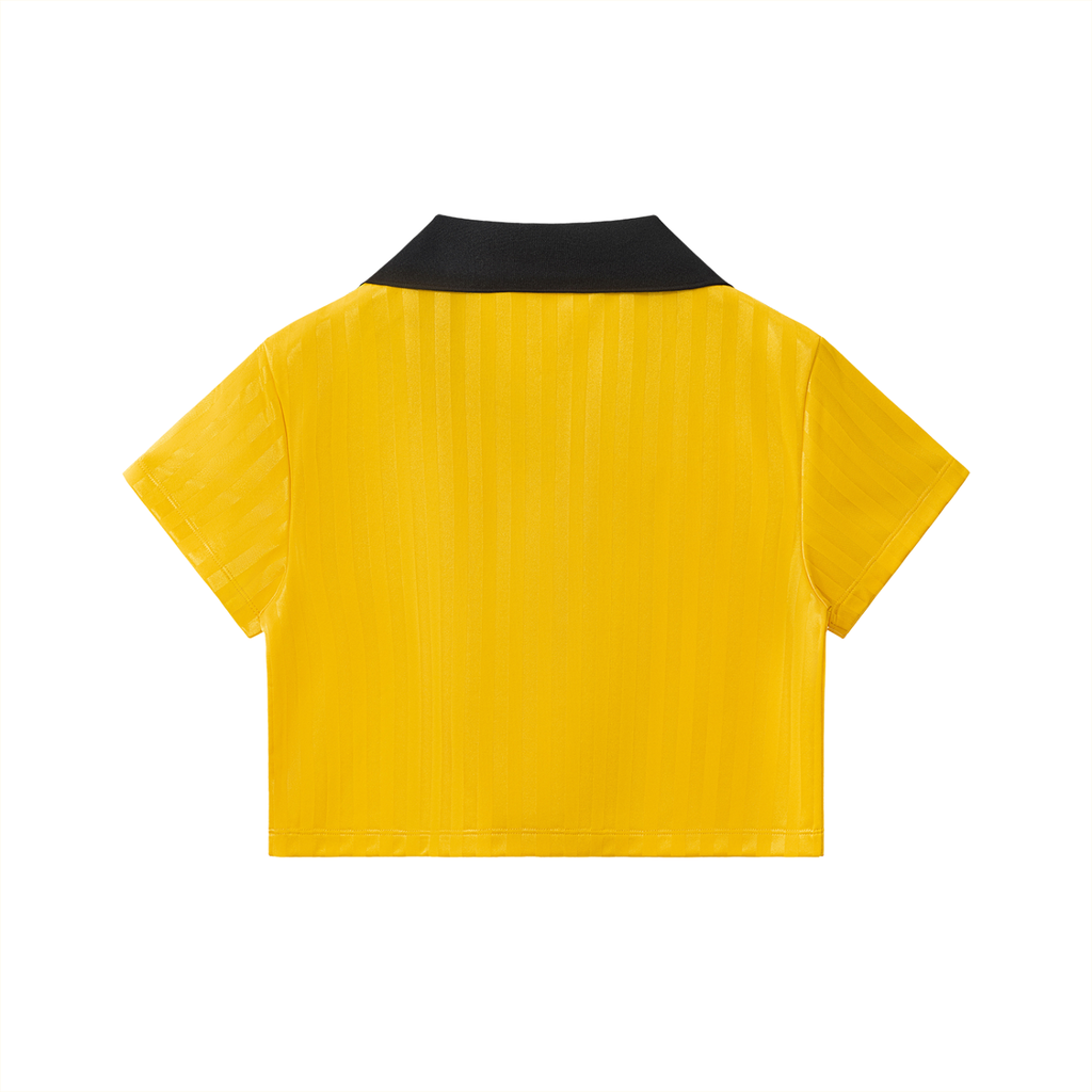 Contrast Collar Striped Cropped Jersey