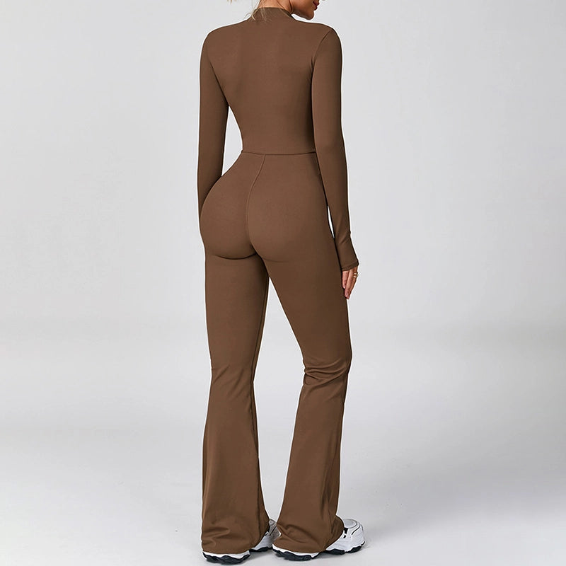Half zipper flared leg yoga jumpsuit