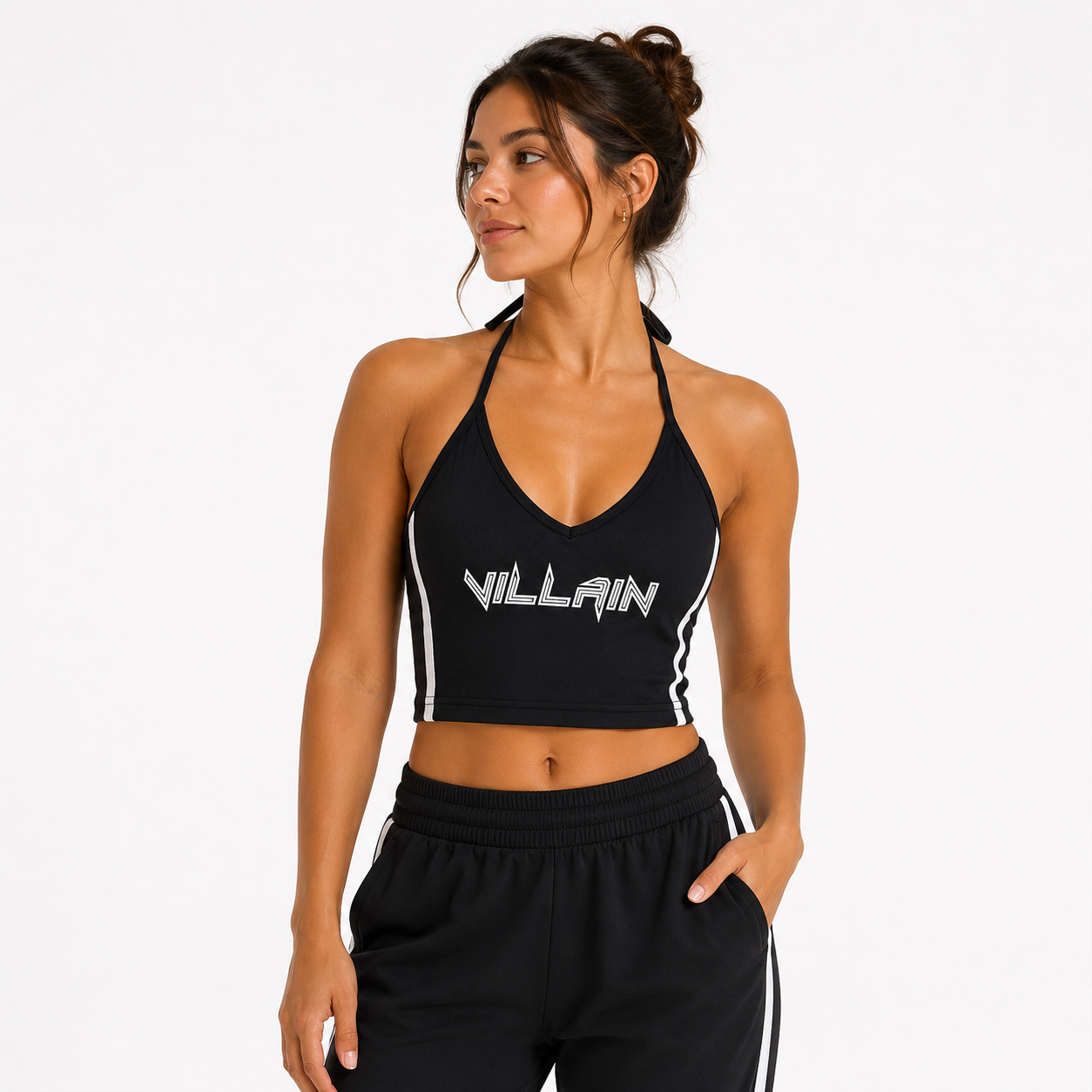 Women's Color Block Halter Crop Tank Top