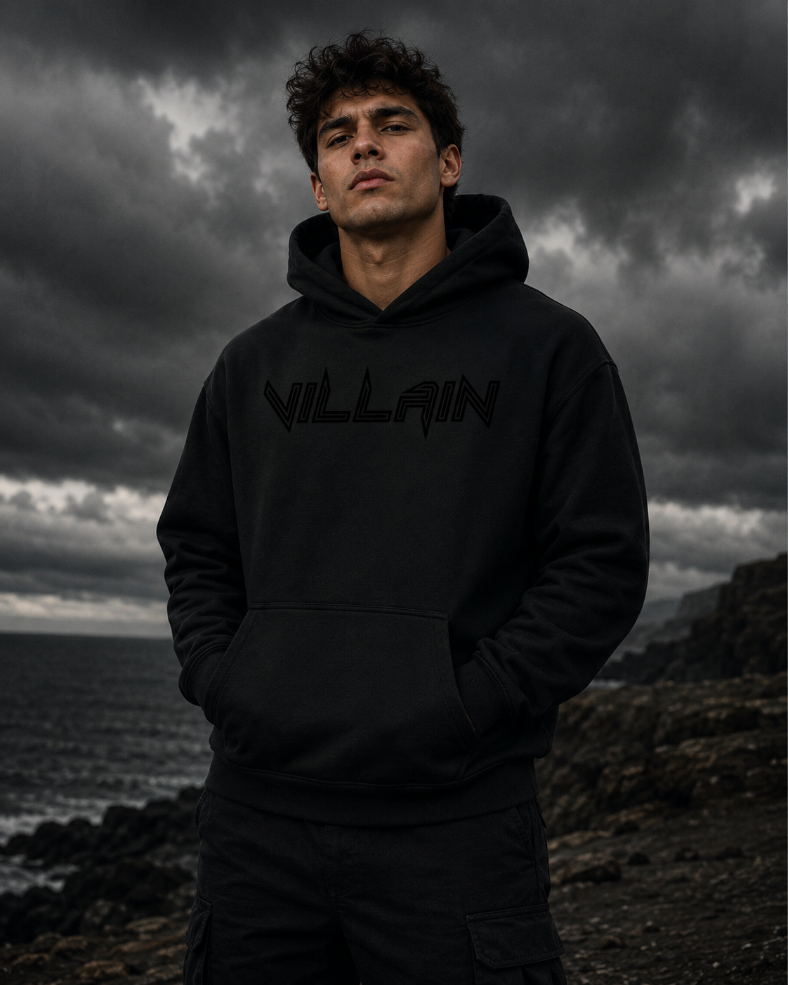 Black on black relaxed hoodie