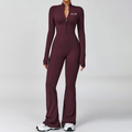 Half zipper flared leg yoga jumpsuit